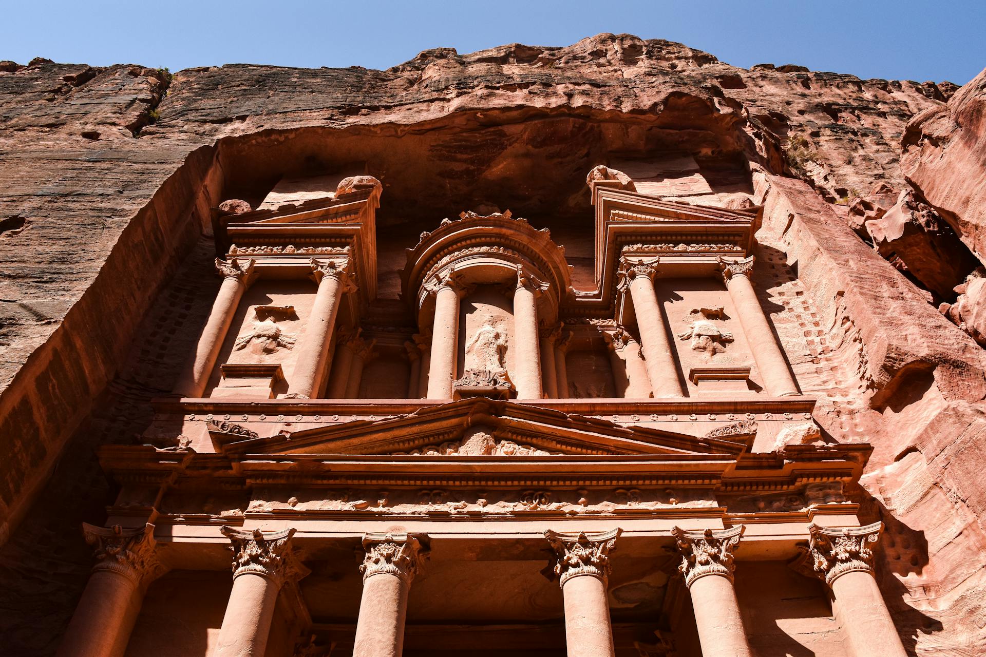 The iconic facade of the Treasury in Petra, an ancient landmark in Jordan.