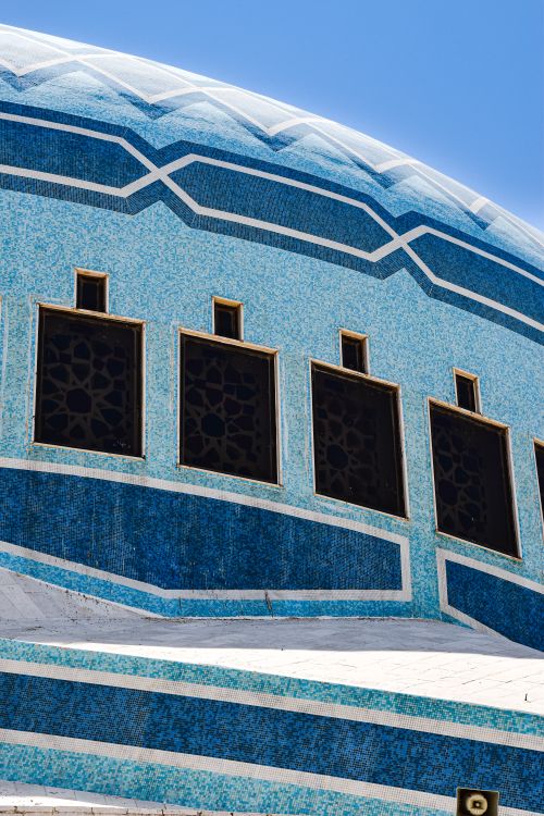 Free Close-up of the blue mosaic dome of King Abdullah I Mosque in Amman, Jordan. Stock Photo
