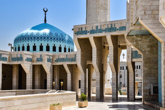 Beautiful view of King Abdullah I Mosque showcasing Islamic architecture in Amman, Jordan.