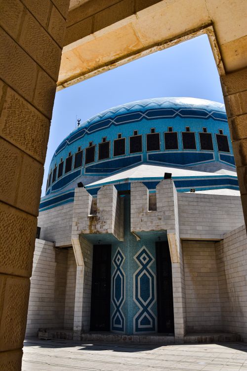 Free View of King Abdullah I Mosque's blue dome in Amman, Jordan. Stock Photo