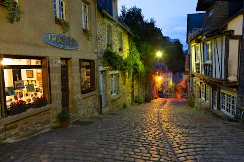 Old Town Street with Cobblestone Pavement, at Dusk