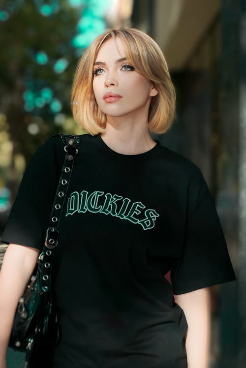 Blonde Woman in Black T-shirt