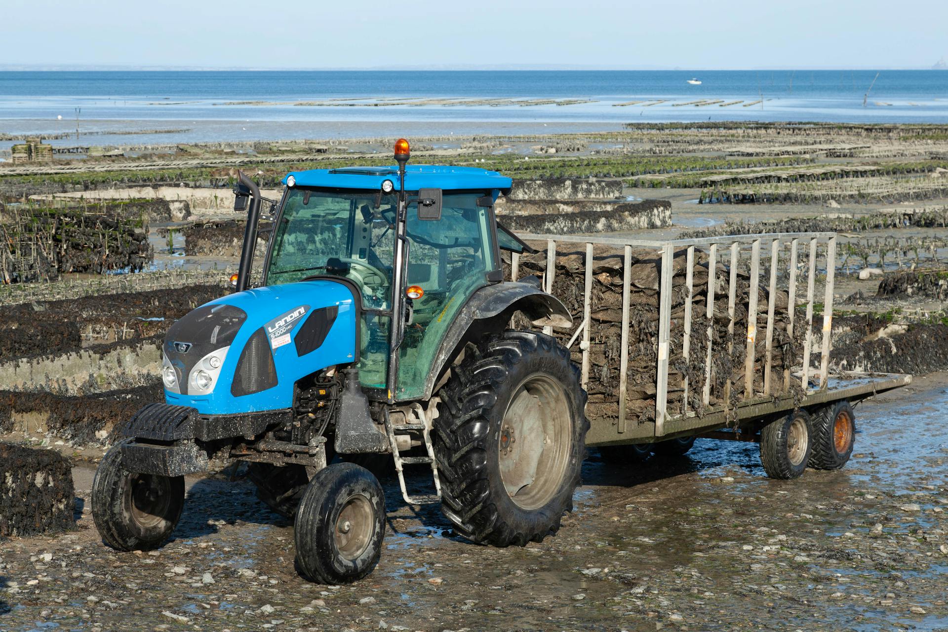 Tractor with Trailer on Sea Shore