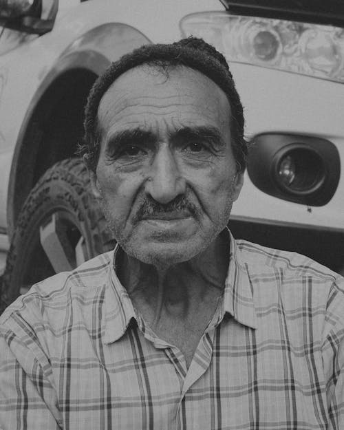 Man in Shirt in Black and White