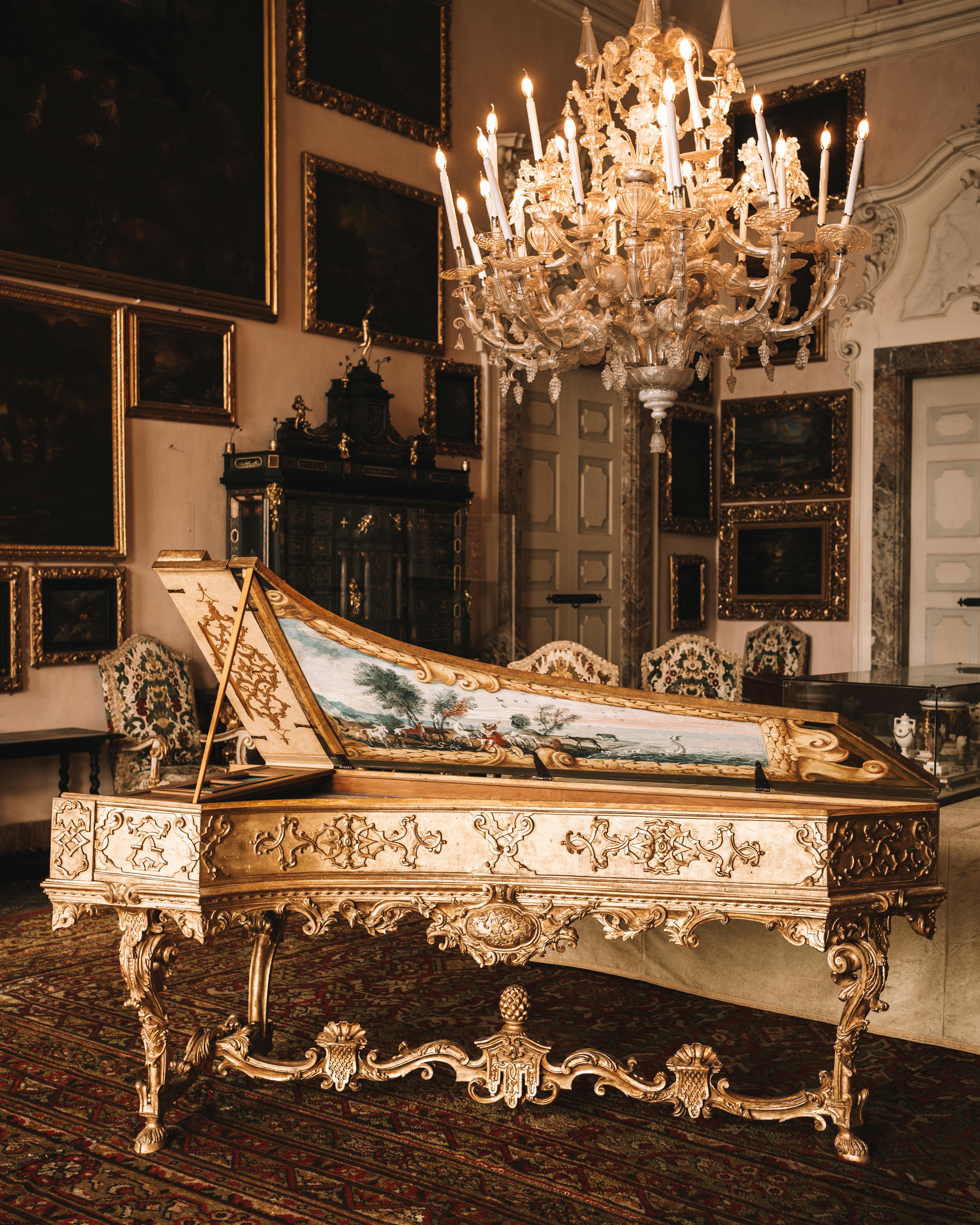 piano at the palace on isola bella one of the borromean islands of italy