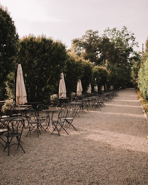 Free Furniture and Umbrellas in a Garden  Stock Photo