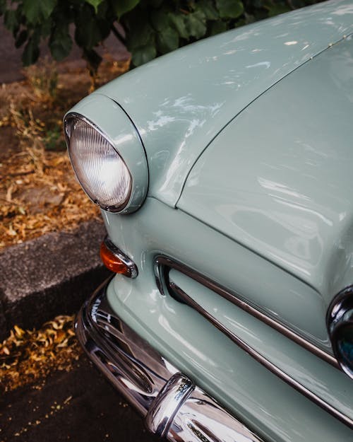 Close-up of a Vintage Car Parked on the Side of a Street 