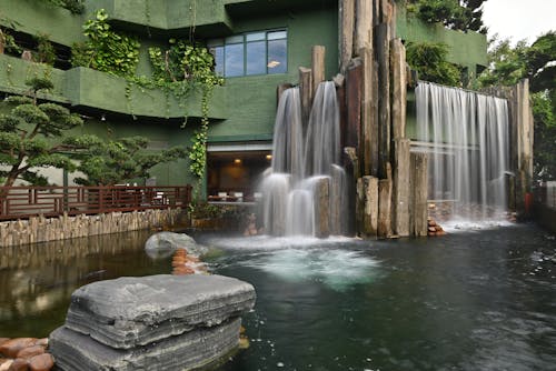 Green Building with Waterfalls in Nan Lian Garden in Hong Kong