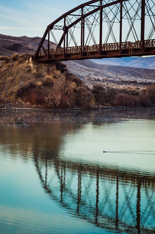 Brown Truss Bridge Over Body Of Water