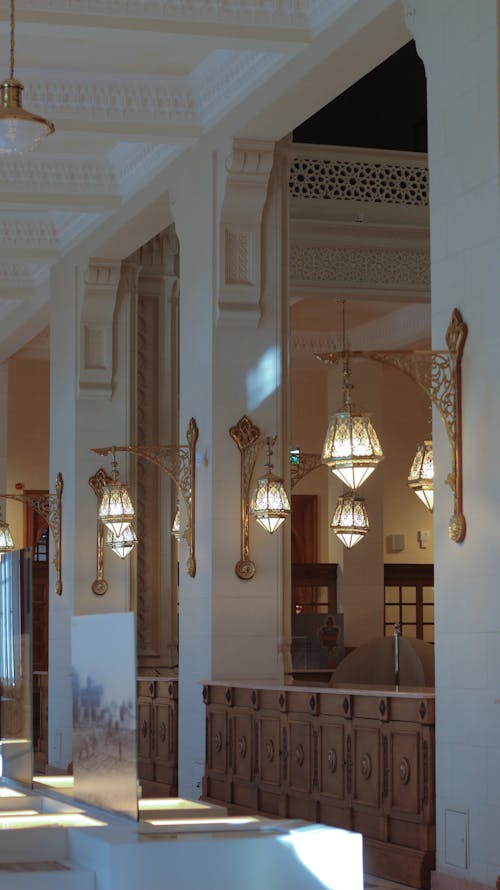 Lamps and White Walls in Mansion