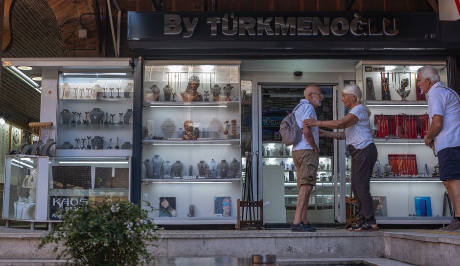 Intricate Macedonian filigree silver pendant displayed in a shop in Skopje's Old Bazaar