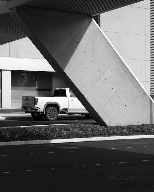 Pickup Truck Parked on the Street Under the Overpass
