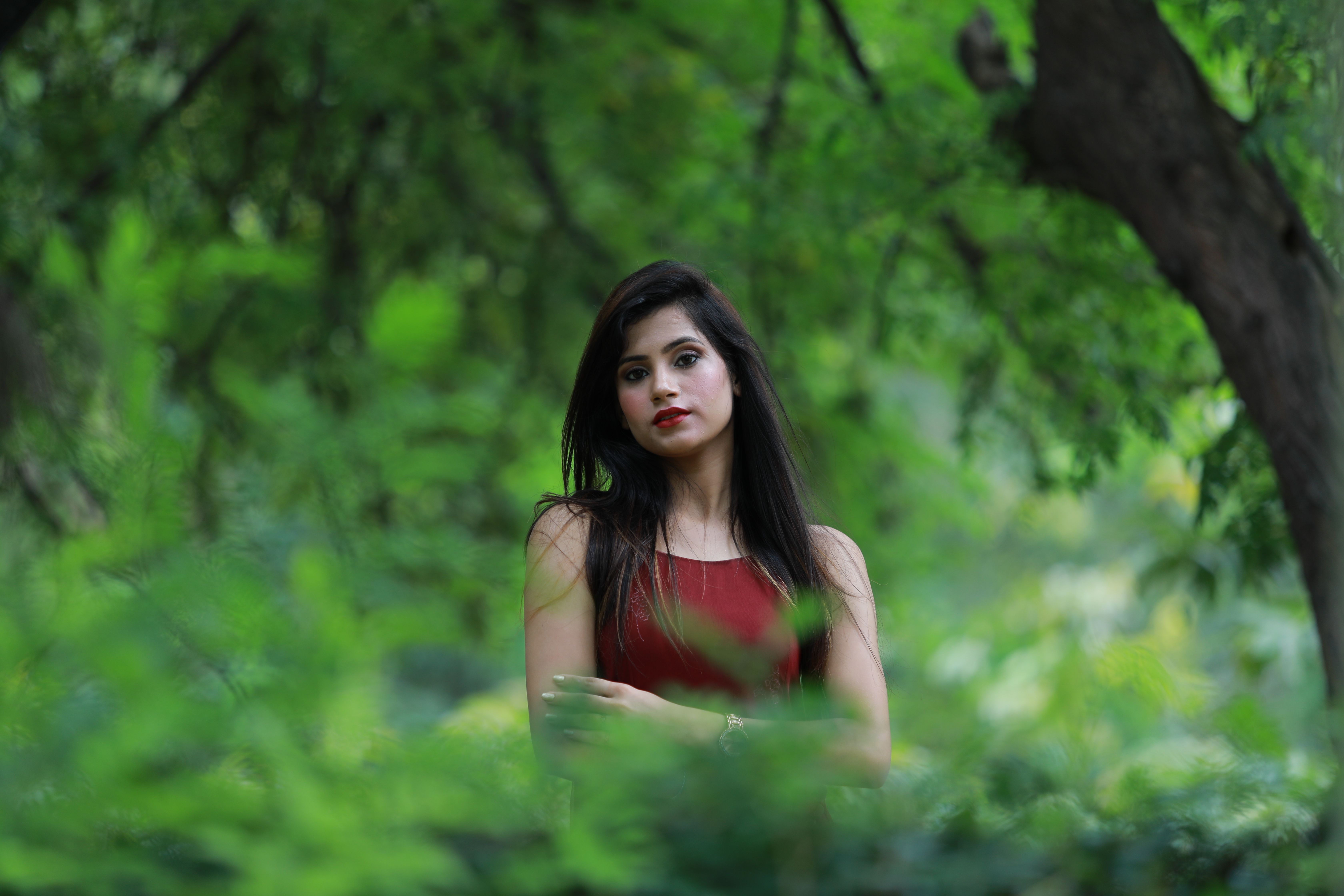 Brunette Woman in Red Dress · Free Stock Photo