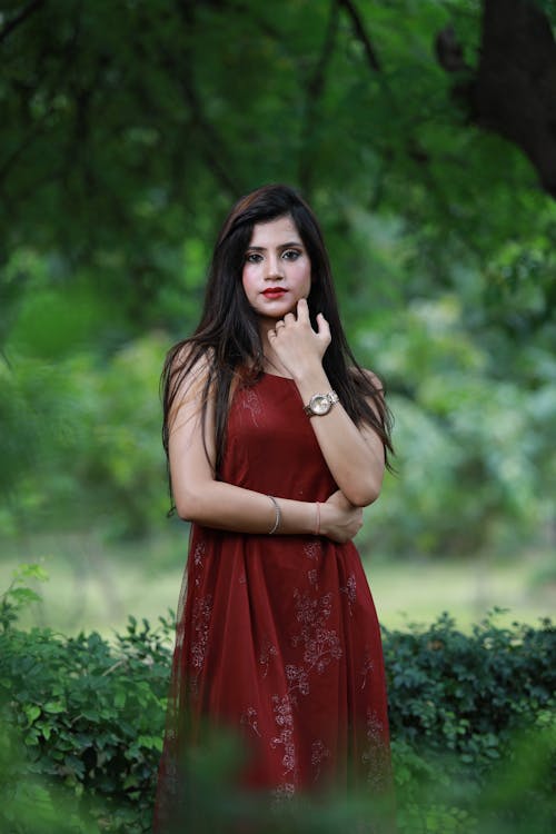 Model in Red Dress