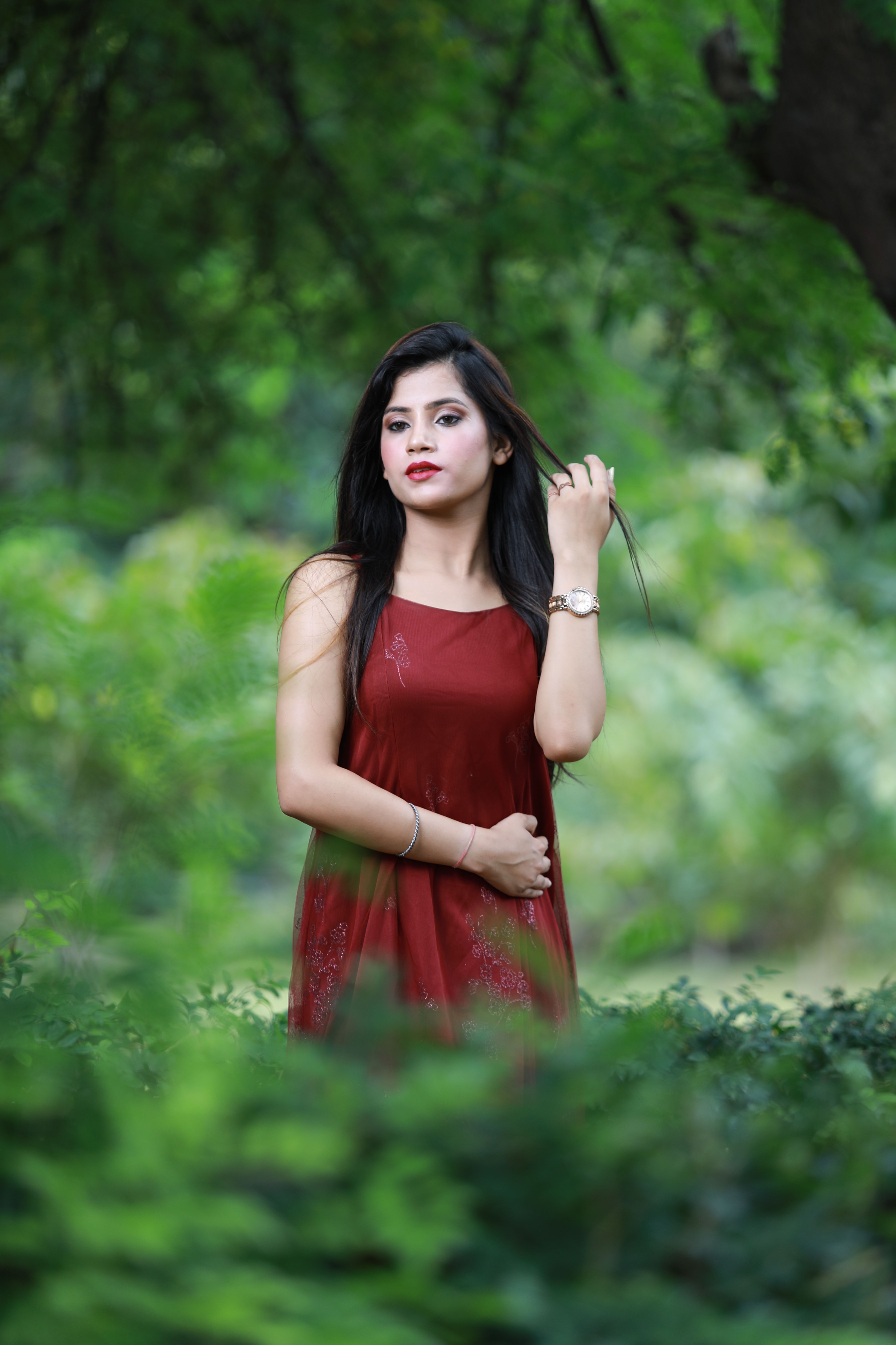 Woman in Red Dress in Forest Free Stock Photo Woman in Red Dress in Forest Free Stock Photo
