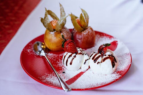 Free Strawberries On Round Red Ceramic Plate Stock Photo