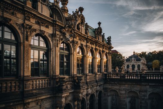 Capture of the Zwinger Palace in Dresden, showcasing stunning Baroque architecture at sunset.
