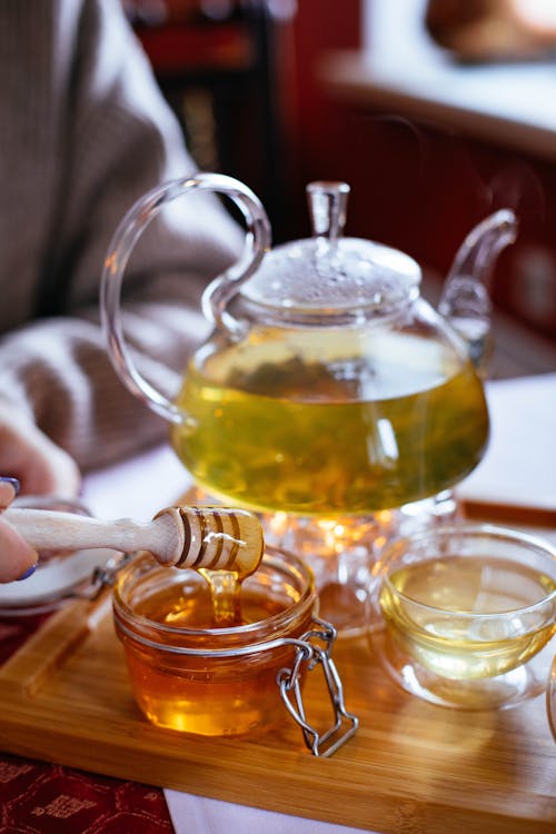 Free Clear Glass Tea Set With Honey Stock Photo