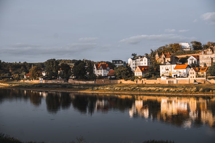 Meissen Buildings Reflecting In Elbe River