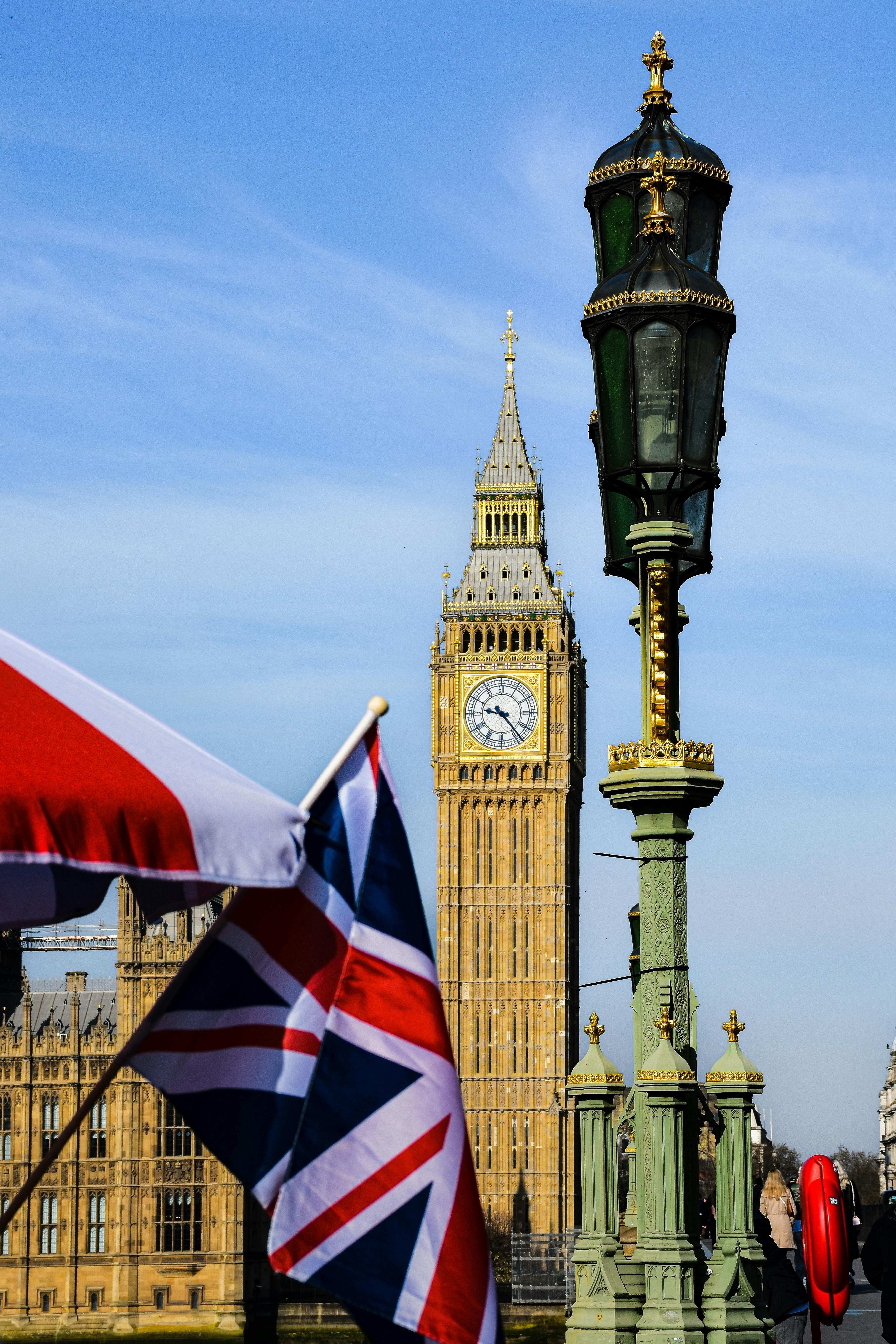 View of Flags and the Big Ben in London, England, UK · Free Stock