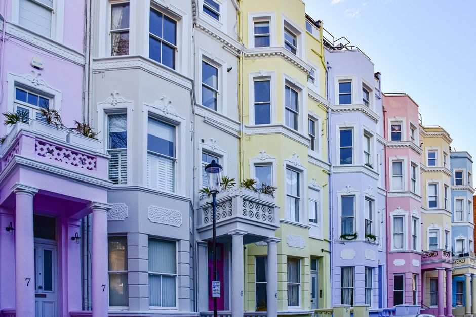 Colorful houses and a charming street in Notting Hill, London