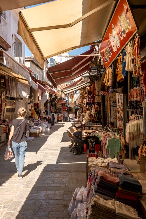 Bazaar in a Narrow Alley in Sunlight