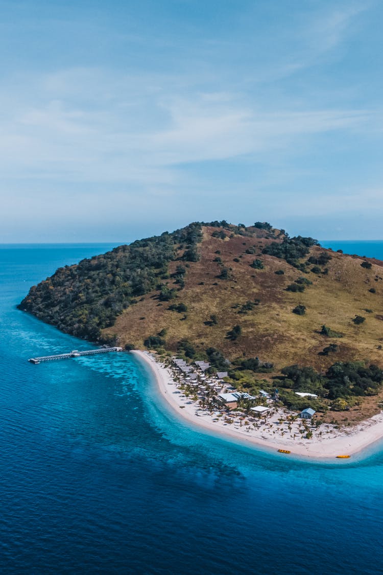 Ocean Seascape With A Hilly Island