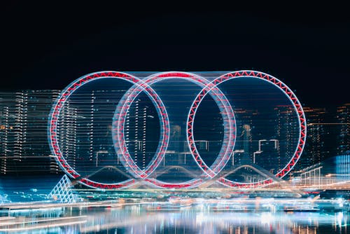 Long Exposure of the Tianjin Eye Ferris Wheel at Night 