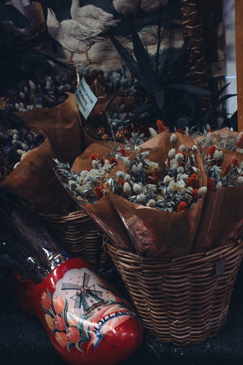 Colorful Flowers Bouquets in Baskets