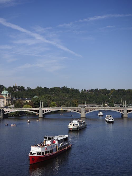 View of the Manes Bridge over the Vltava River in Prague, Czech Republic