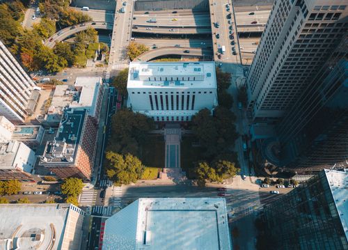 Free Stunning aerial view showcasing the architecture and layout of downtown Seattle. Stock Photo