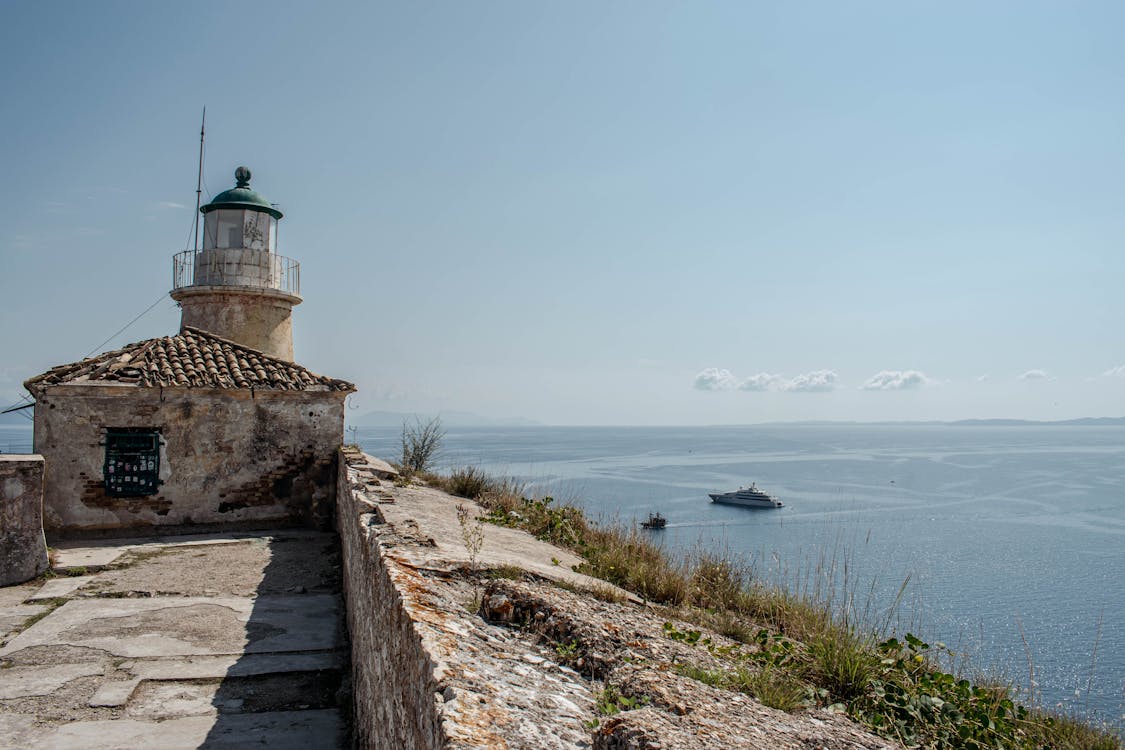 Damaged Corfu Lighthouse in Greece