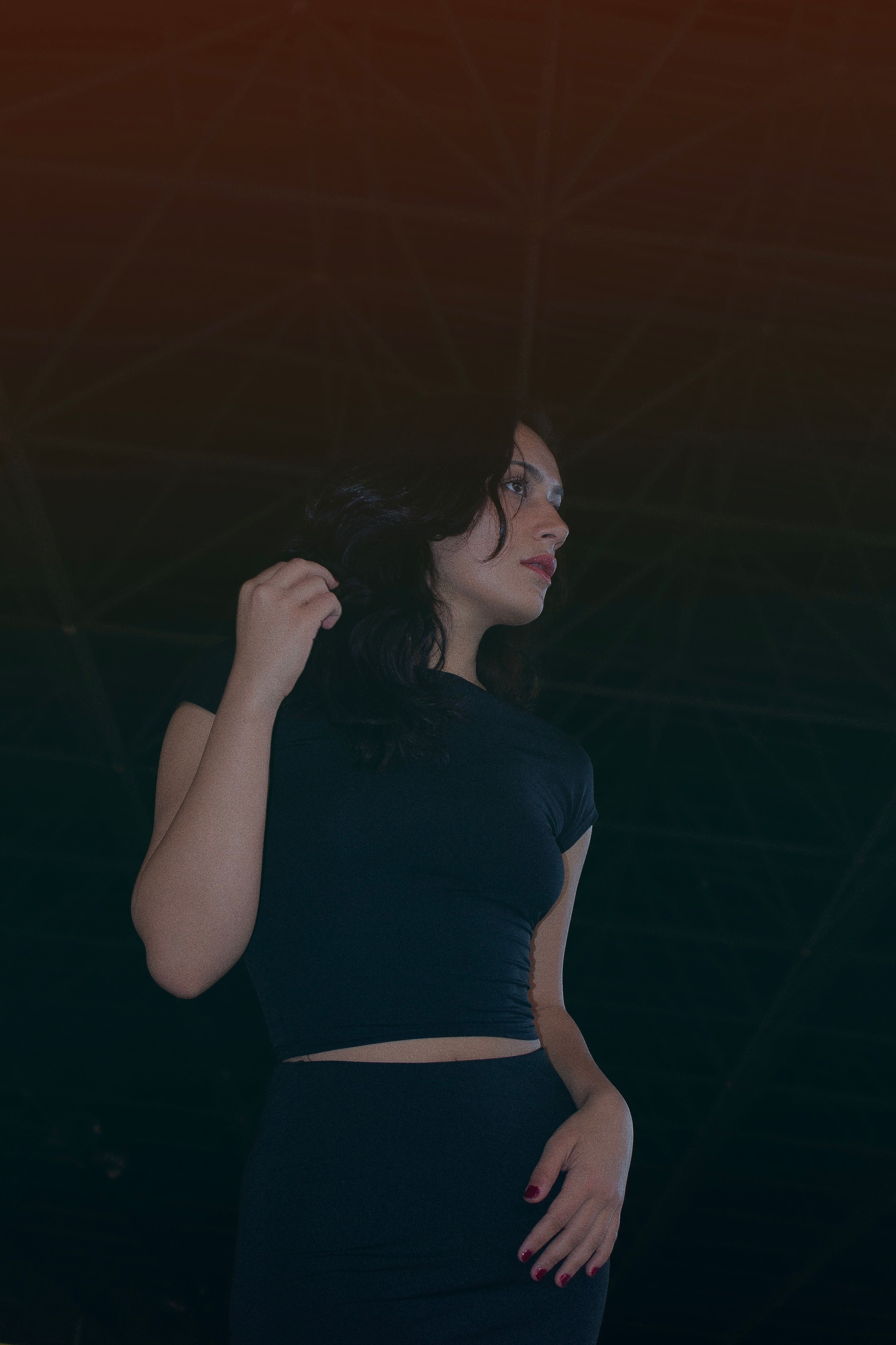 Woman in Black Outfit Posing on Night Street · Free Stock Photo