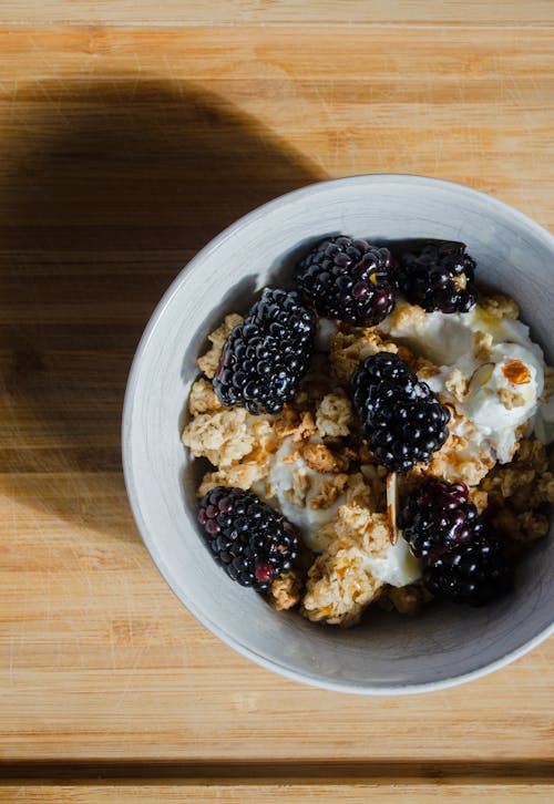 Top View of a Bowl with Granola and Berries 