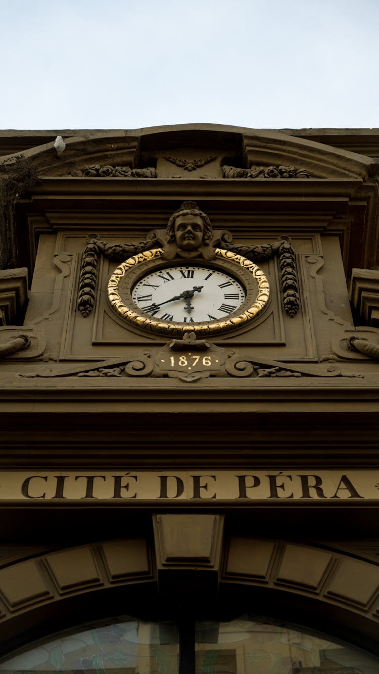 Close-up Of The Clock On The Cite De Pera Facade, Istanbul, Turkey 