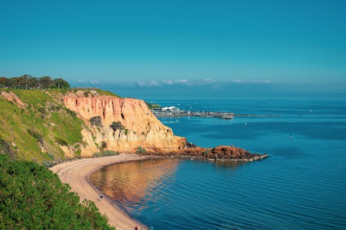 View of Cliffs on the Shore and Blue Water 