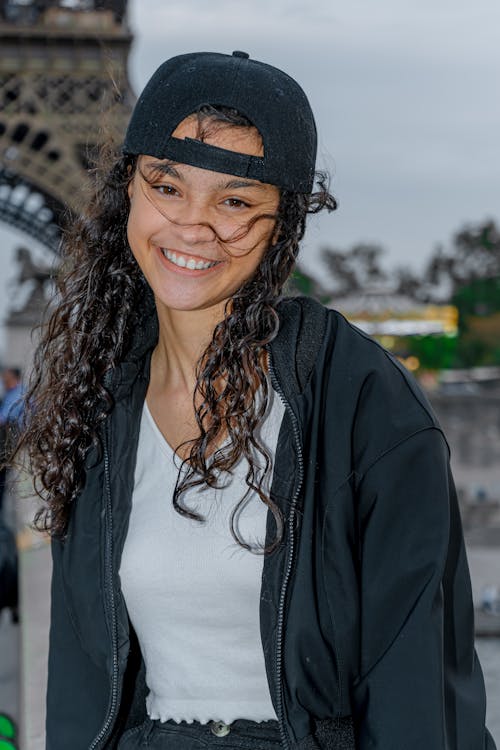 Portrait of Woman in Front of Eiffel Tower 