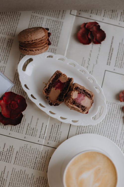 Free Cakes and a Cup of Coffee on the Table  Stock Photo