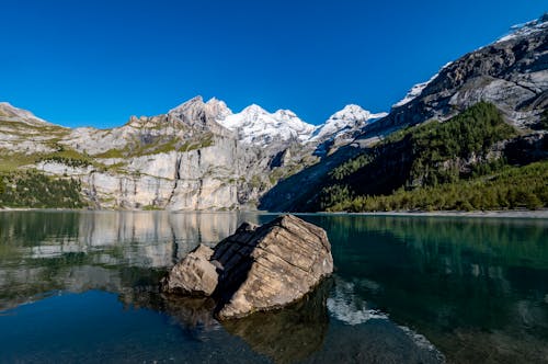 Oeschinen Lake Among the Mountains of the Bernese Alps