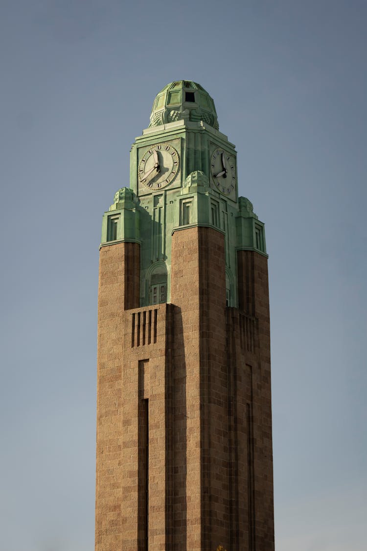 Clock Tower On Railway Station In Helsinki