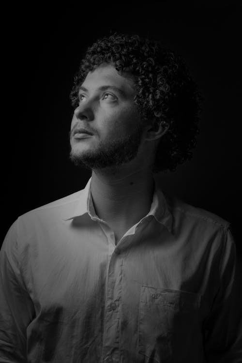 Man in Shirt in Black and White