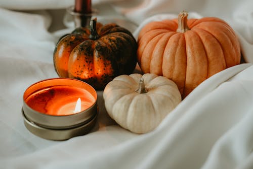 Wax Candle and Pumpkins