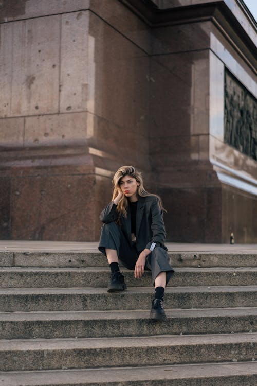 Female Model Posing on Outdoor Steps