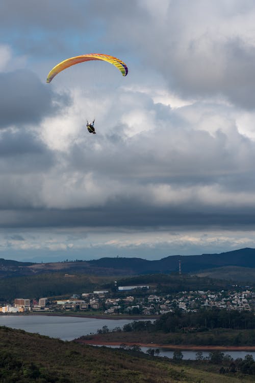 Parachuting over Hill and Lake