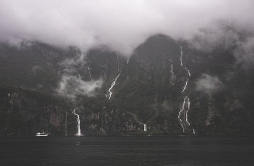 Waterfall on Rocky Cliffs 