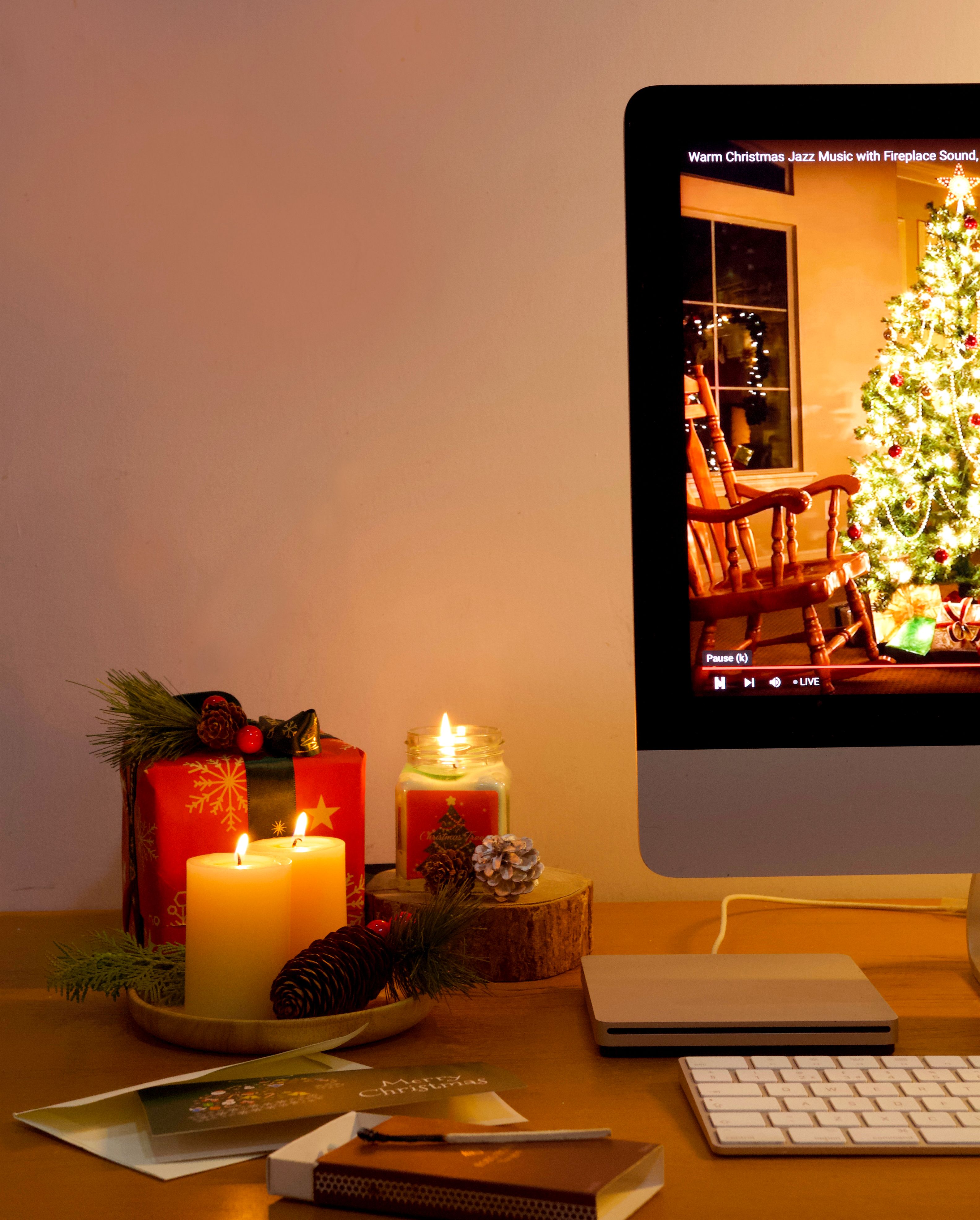 Flaming Candles Beside the Computer · Free Stock Photo