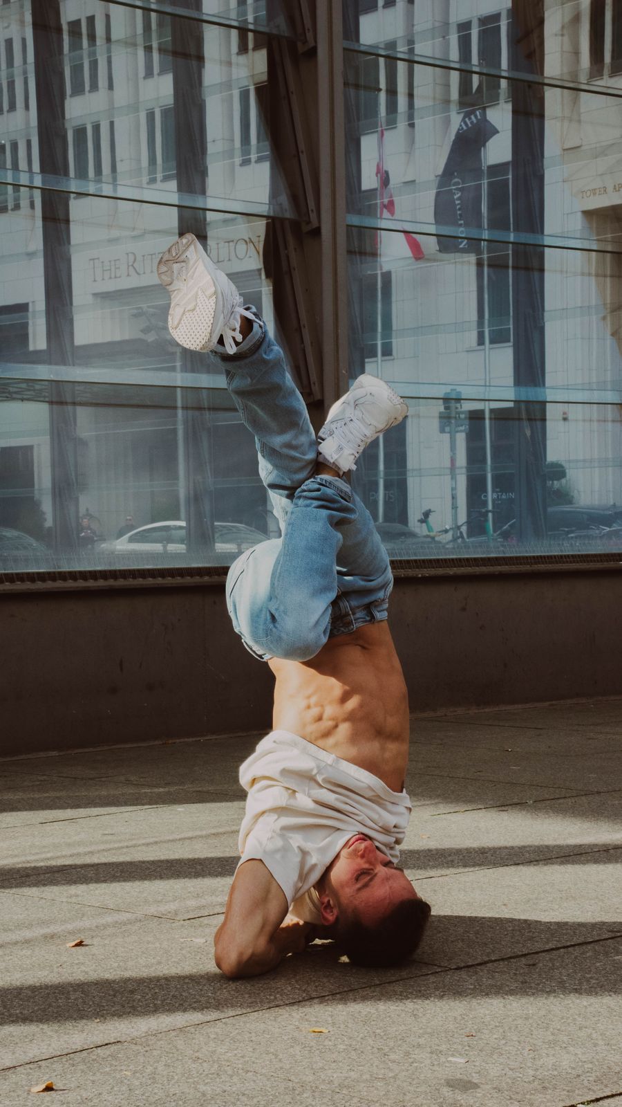 Dancer practicing hip-hop footwork in the studio