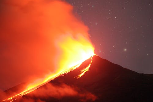 คลังภาพถ่ายฟรี ของ stratovolcano, กลางคืน, การปะทุ