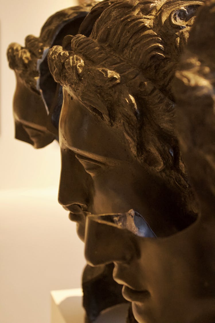 Close-up Of Stone Sculpture Heads