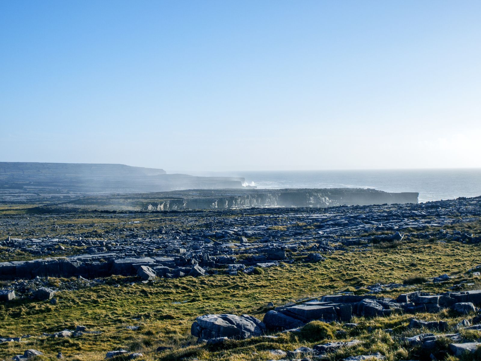 Coastal landscape of Inishmore, Ireland with rocky cliffs and ocean view